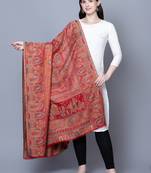 Women Fine Wool Mughal Darbar Kaani Jaal Pashmina Red Shawl