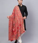 Men Fine Wool Mughal Darbar Kaani Jaal Pashmina Red Shawl