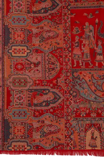 Men Fine Wool Mughal Darbar Kaani Jaal Pashmina Red Shawl