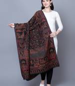Women Fine Wool Mughal Darbar Kaani Jaal Pashmina Black Shawl