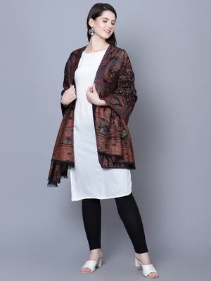 Women Fine Wool Mughal Darbar Kaani Jaal Pashmina Black Shawl 4