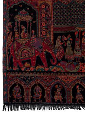 Women Fine Wool Mughal Darbar Kaani Jaal Pashmina Black Shawl 6