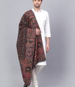 Men  Fine Wool Mughal Darbar Kaani Jaal Pashmina Black Shawl