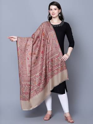 Women's Beige Wool Floral Kashmiri Shawl 1