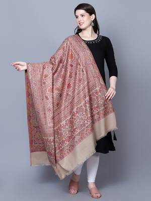 Women's Beige Wool Floral Kashmiri Shawl 2