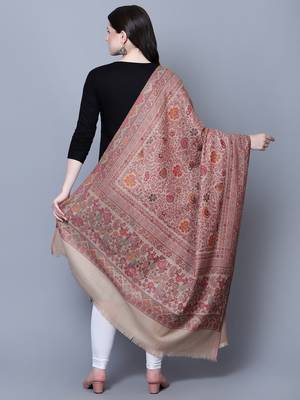 Women's Beige Wool Floral Kashmiri Shawl 3