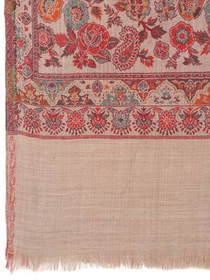 Women's Beige Wool Floral Kashmiri Shawl 6