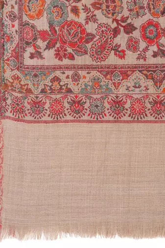 Women's Beige Wool Floral Kashmiri Shawl