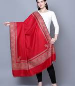 Women Royal Kashimiri Paisley Border Kunj Red Fine Wool Shawl