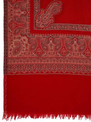 Women Royal Kashimiri Paisley Border Kunj Red Fine Wool Shawl 6