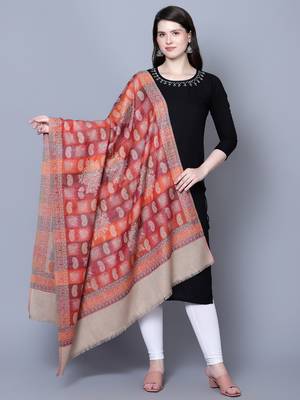 Women Kashmiri Jaal Fine Wool Beige Shawl Online 1