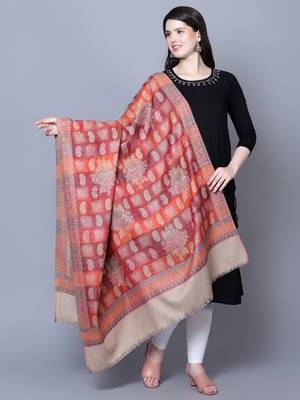 Women Kashmiri Jaal Fine Wool Beige Shawl Online 2