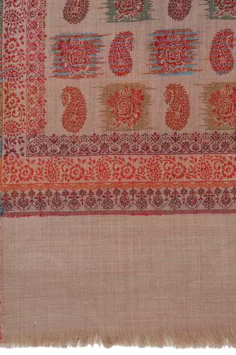 Women Kashmiri  Jaal Fine wool Beige Shawl