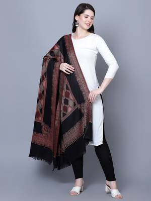 Women Fine Wool Jamawar Jaal Kashmiri Royal Border Black Shawl 2
