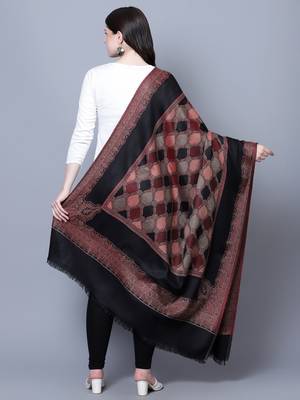 Women Fine Wool Jamawar Jaal Kashmiri Royal Border Black Shawl 4