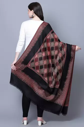 Women Fine Wool Jamawar Jaal Kashmiri Royal Border Black Shawl