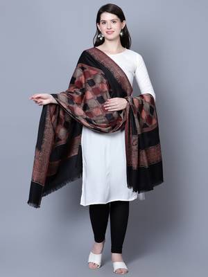 Women Fine Wool Jamawar Jaal Kashmiri Royal Border Black Shawl 5