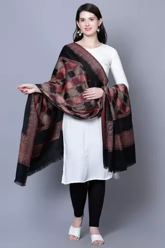 Women Fine Wool Jamawar Jaal Kashmiri Royal Border Black Shawl