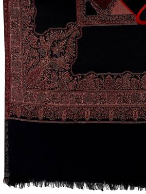 Women Fine Wool Jamawar Jaal Kashmiri Royal Border Black Shawl 6