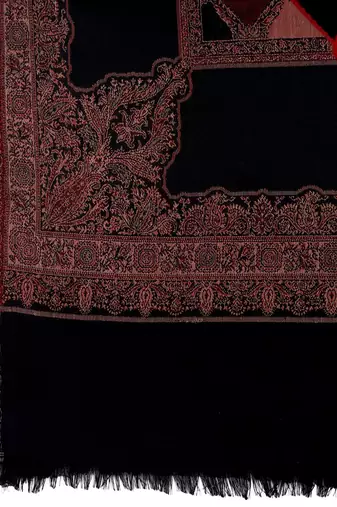 Women Fine Wool Jamawar Jaal Kashmiri Royal Border Black Shawl