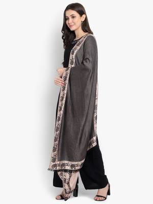 Mizash Women Modal Silk, Designer Elephant motifs Border,  Soft Stole / Shawl 3