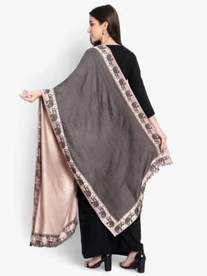 Mizash Women Modal Silk, Designer Elephant motifs Border,  Soft Stole / Shawl 4