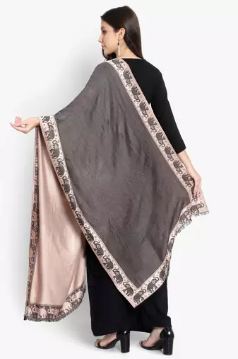 Mizash Women Modal Silk, Designer Elephant motifs Border,  Soft Stole / Shawl