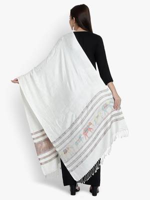 Mizash Women viscose Silk, Designer Elephant motifs Border,  Soft Stole / Shawl 1