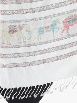 Mizash Women viscose Silk, Designer Elephant motifs Border,  Soft Stole / Shawl 5