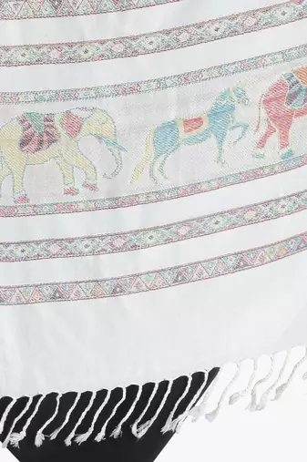 Mizash Women viscose Silk, Designer Elephant motifs Border,  Soft Stole / Shawl