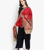Mizash Women Fine Wool,  Red Designer Kaani Cutting  Soft Warm Woven Stole / Shawl