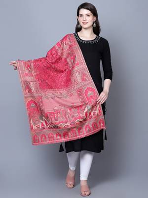 Women Fine Wool Mughal Darbar Kaani Jaal Pink Shawl 1