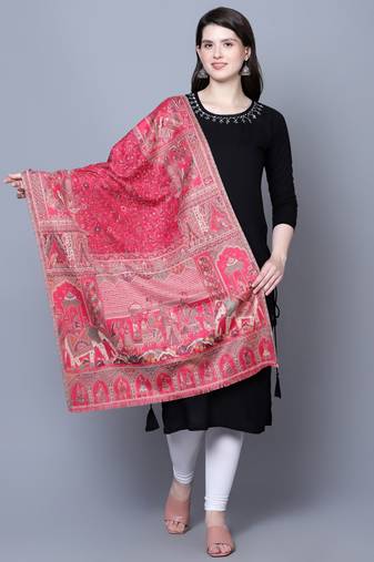 Women Fine Wool Mughal Darbar Kaani Jaal Pink Shawl