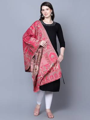 Women Fine Wool Mughal Darbar Kaani Jaal Pink Shawl 2