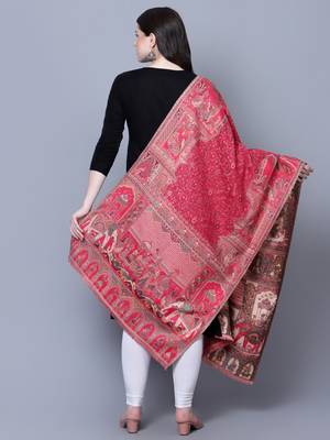 Women Fine Wool Mughal Darbar Kaani Jaal Pink Shawl 3