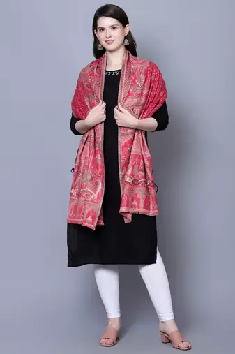 Women Fine Wool Mughal Darbar Kaani Jaal Pink Shawl