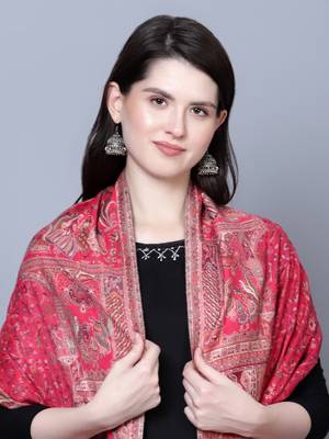 Women Fine Wool Mughal Darbar Kaani Jaal Pink Shawl 5