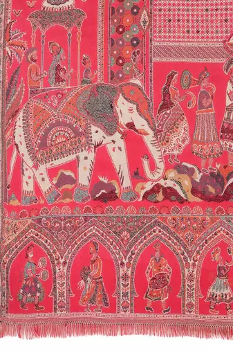 Women Fine Wool Mughal Darbar Kaani Jaal Pink Shawl