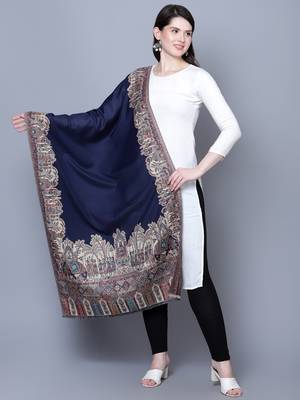 Women Fine Wool Royal Mughal Darbar  Border Shawl 1