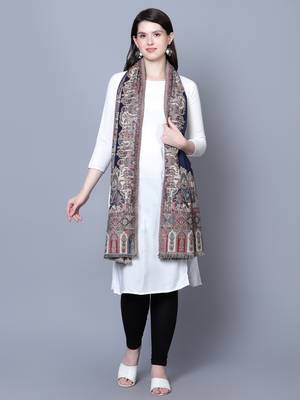 Women Fine Wool Royal Mughal Darbar  Border Shawl 2