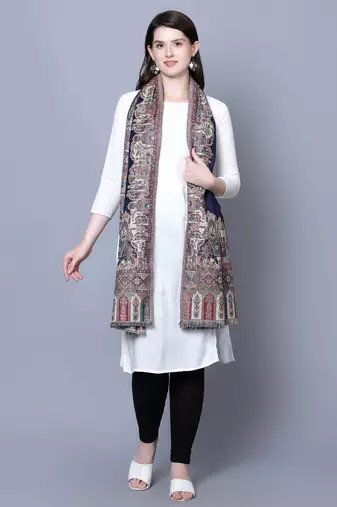 Women Fine Wool Royal Mughal Darbar  Border Shawl