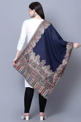 Women Fine Wool Royal Mughal Darbar  Border Shawl