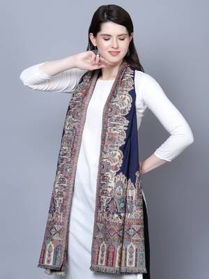Women Fine Wool Royal Mughal Darbar  Border Shawl 4