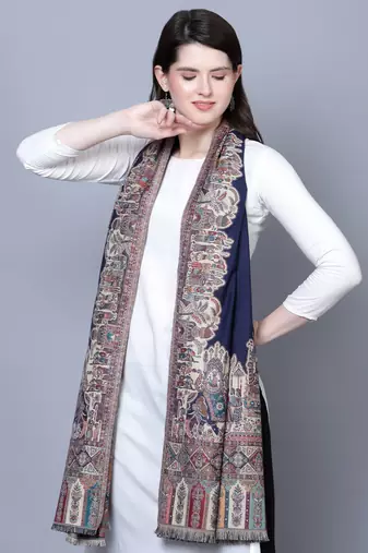 Women Fine Wool Royal Mughal Darbar  Border Shawl