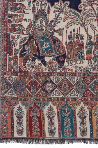 Women Fine Wool Royal Mughal Darbar  Border Shawl