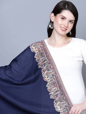 Women Fine Wool Royal Mughal Darbar  Border Shawl 6