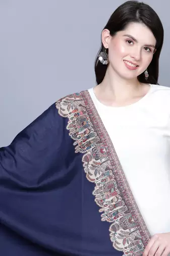 Women Fine Wool Royal Mughal Darbar  Border Shawl