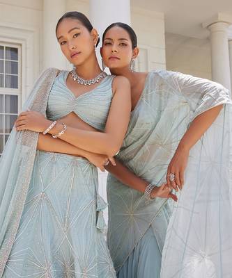 Aqua blue siddra pre drapped saree set 4