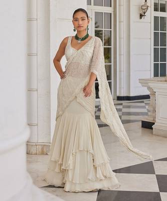 Ivory soha pre drapped saree set 1