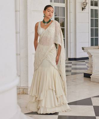 Ivory soha pre drapped saree set 2